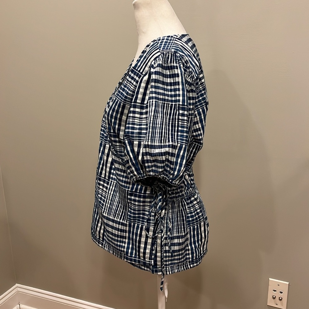 J. Crew Plaid Puff Sleeve Wrap Top - Picture 5 of 8